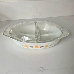 Vintage 1960s Town And Country Pattern Pyrex 1.5 Quart Covered Oval Dish